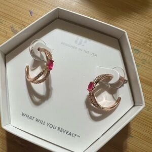Rose Gold Hoop Earrings with Pink Gemstones